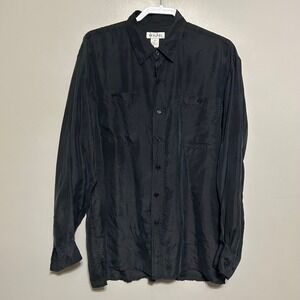Bogari Mens Button Down Shirt L Black 100% Silk Long Sleeve Minimalist Old Money